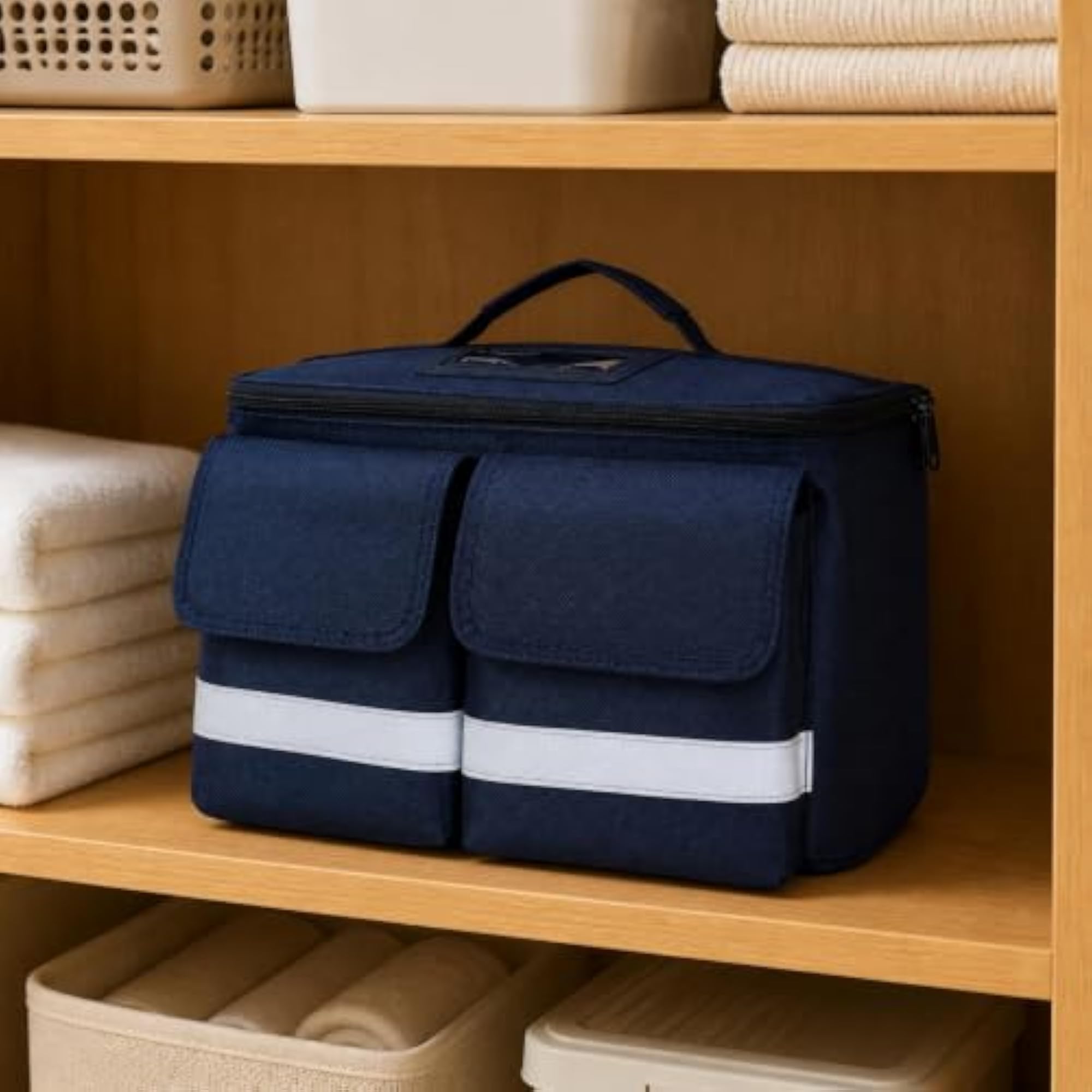 Zippered Storage Bag with Flap Pockets
